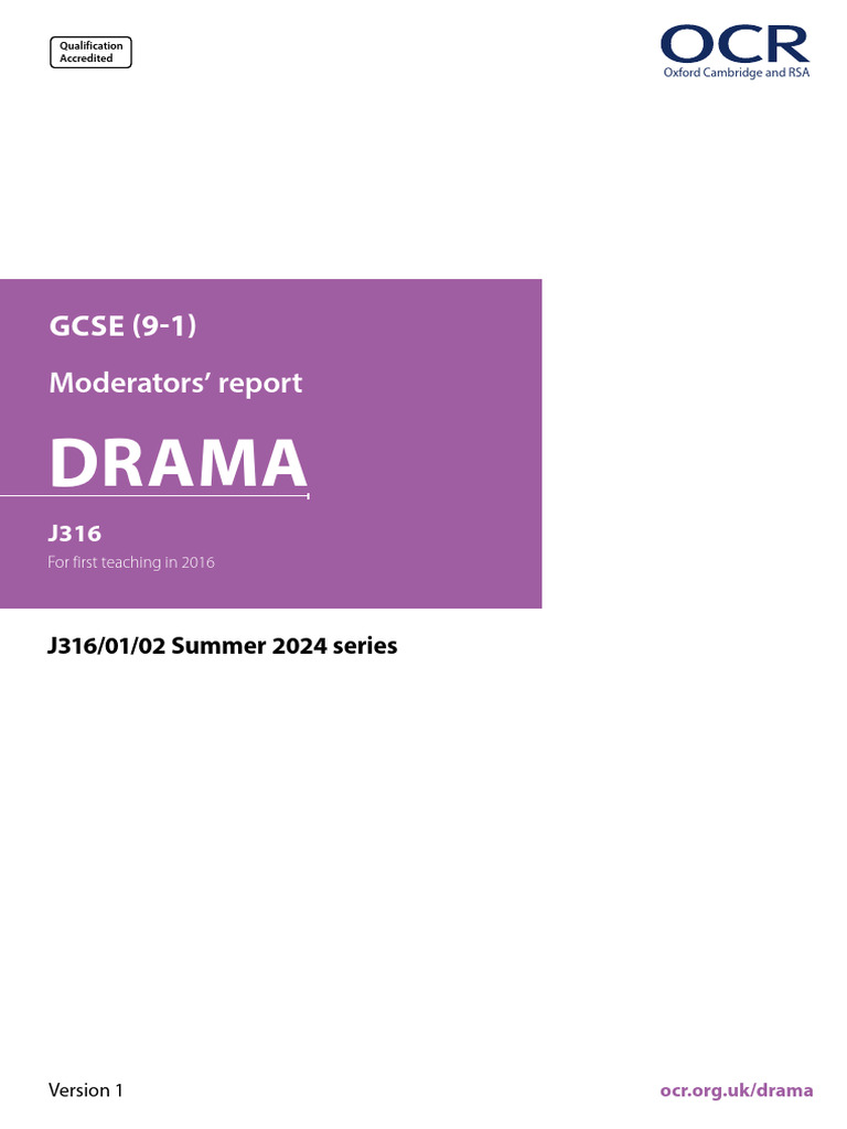OCR GCSE Drama Moderators' Report 2024 | PDF | Educational Technology