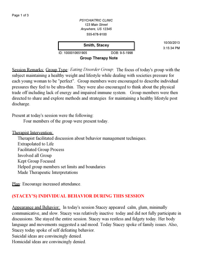 7 Group Therapy Note | PDF | Eating Disorder | Behavioural Sciences