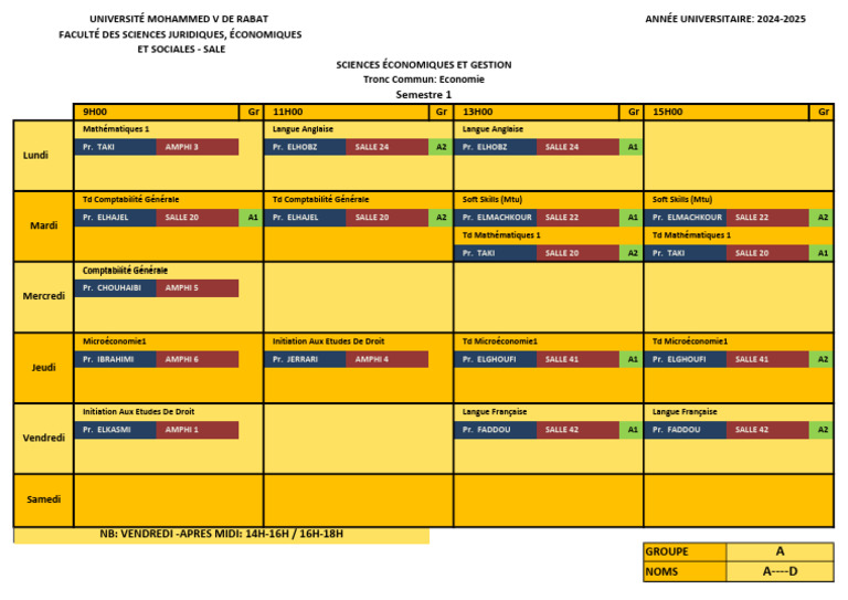 Emploi du temps 2024-2025 Université | PDF
