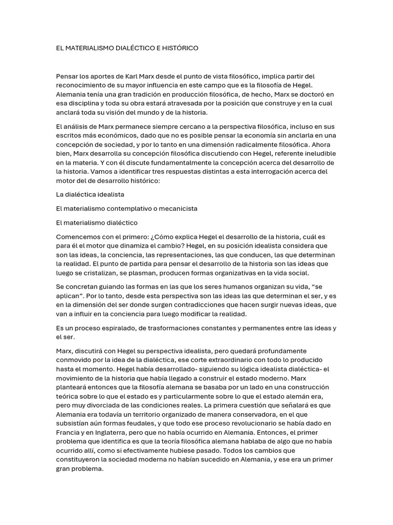 Materialismo Dialéctico E Histórico Pdf Dialéctico Karl Marx
