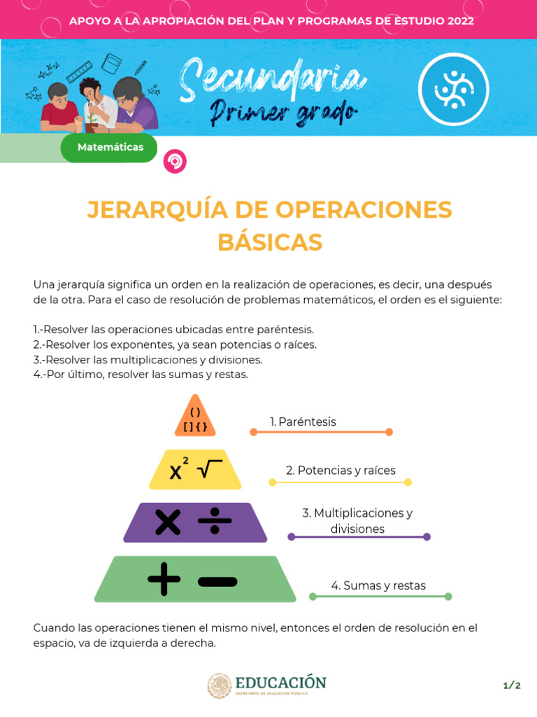 Jerarquía de Operaciones Matemáticas | PDF | Métodos y materiales de ...