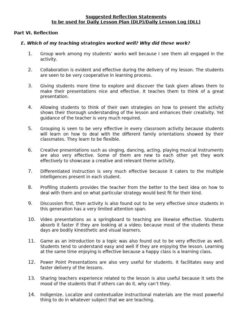 Effective Reflection Strategies for DLL | PDF | Differentiated ...