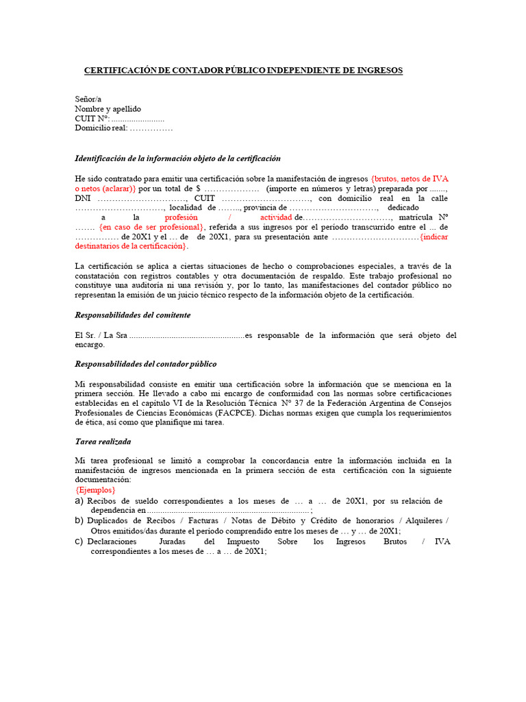 Certificacion Ingresos RT 53 Sin DDJJ | PDF | Contador