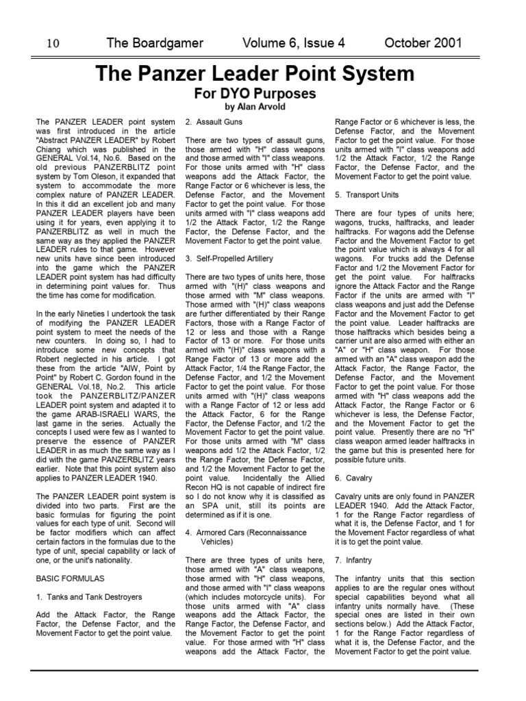 ARTICLE - The Panzer Leader Point System | PDF | Tanks | Armoured ...