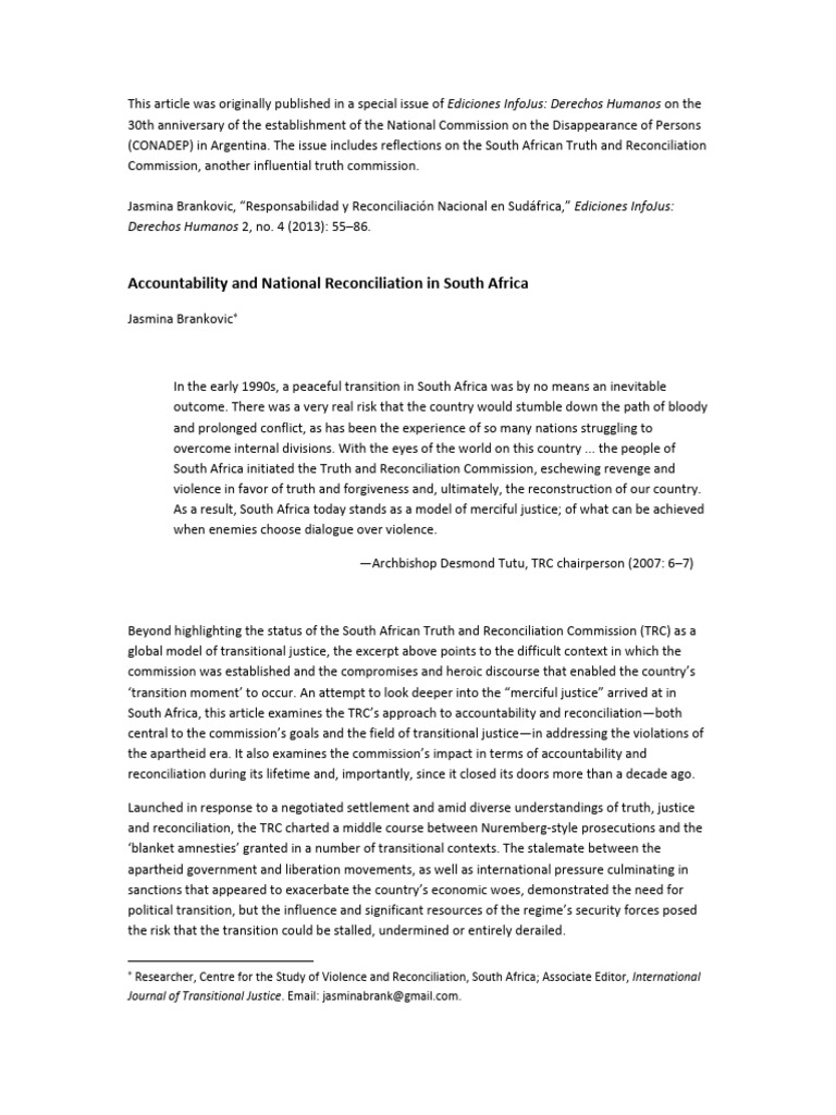 South Africa's Truth and Reconciliation Model | PDF | Apartheid | Justice