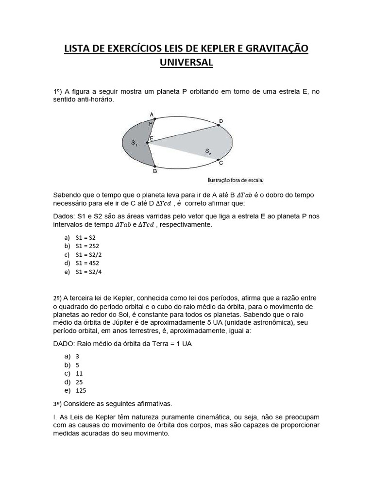 Exercícios sobre Leis de Kepler e Gravitação | PDF | Órbita | Satélite