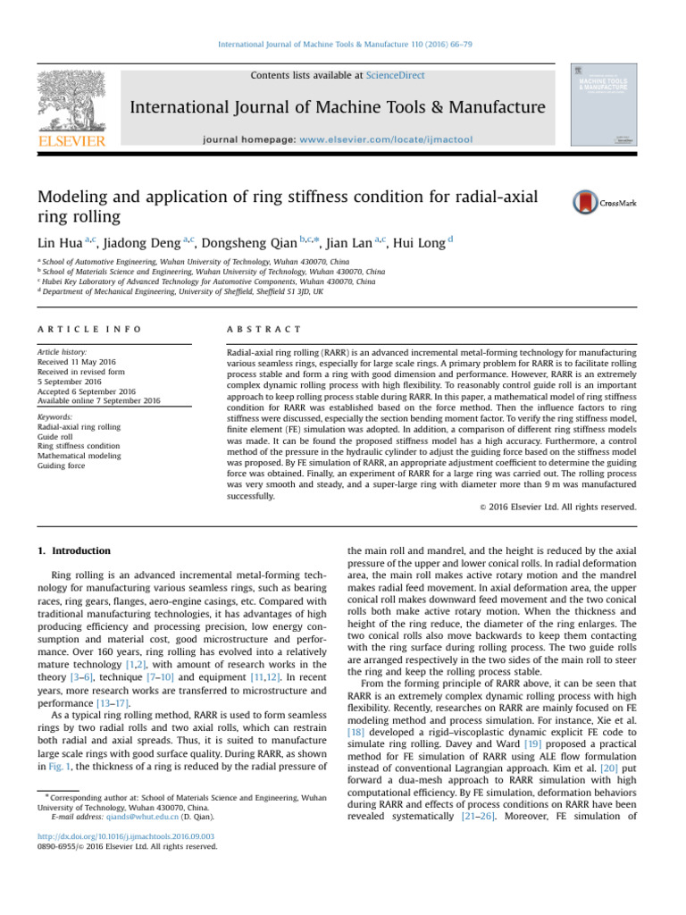 Ring Rolling Process Stability Model | PDF | Force | Simulation
