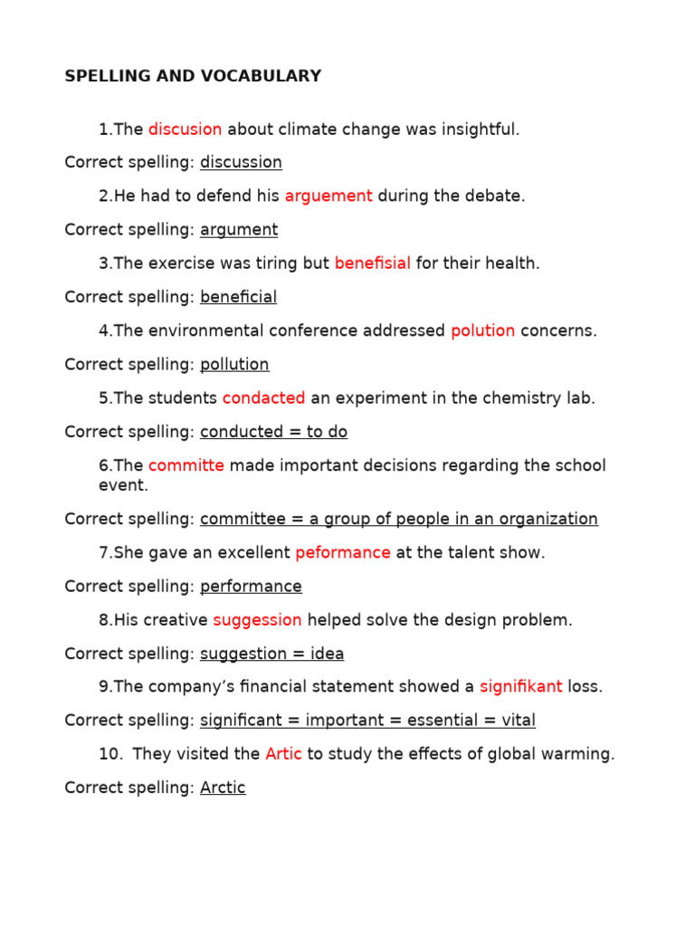 Spelling and vocabulary | PDF | Natural Environment