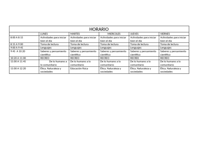 Horario Escolar Semanal | PDF | Estudios de idiomas extranjeros