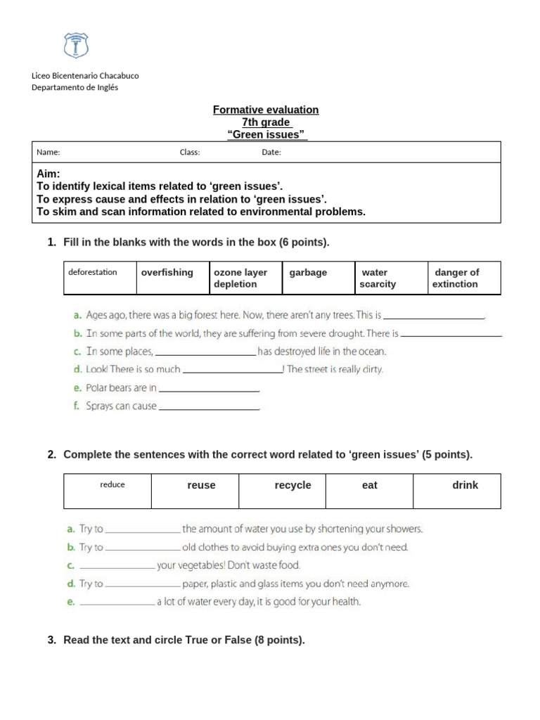Formative Evaluation 7th | PDF | Language Arts & Discipline | Science ...