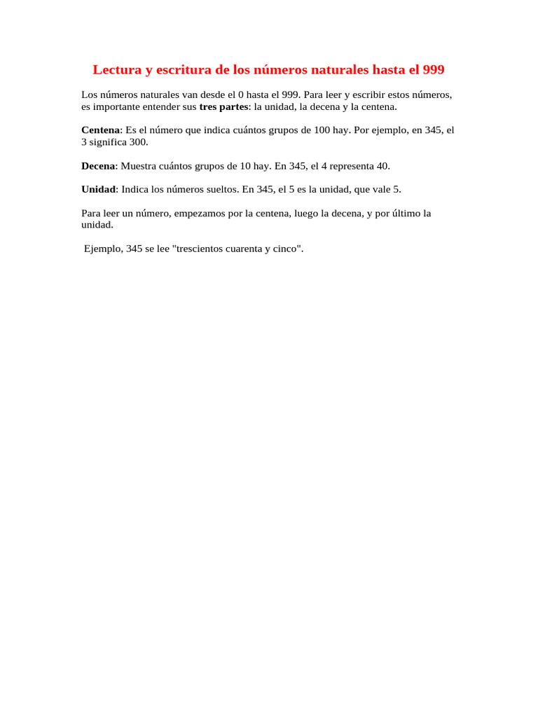Lectura y escritura de los n meros naturales hasta pdf