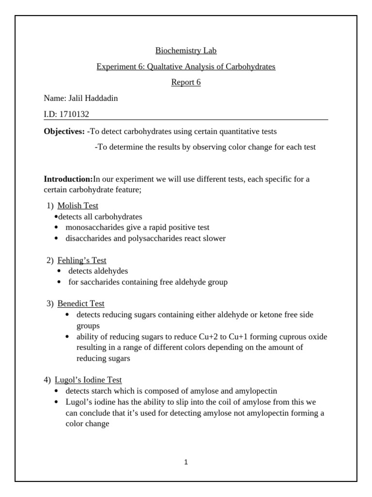 Qualitative Carbohydrate Analysis Methods | PDF | Carbohydrates | Chemistry