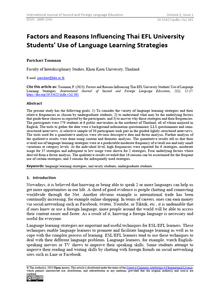 Thai EFL Students' Language Strategies | PDF | Second Language ...