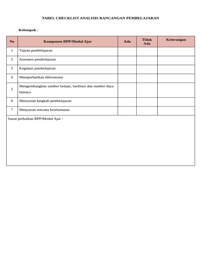 Checklist RPP dan Modul Ajar Efektif | PDF