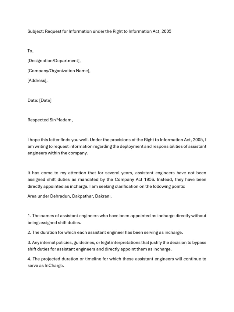 RTI Request on Assistant Engineers' Duties | PDF | Memorandum | Government