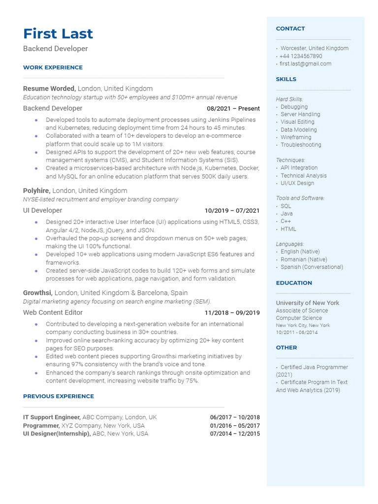 Backend Developer Resume Overview | PDF | Software Development | World ...