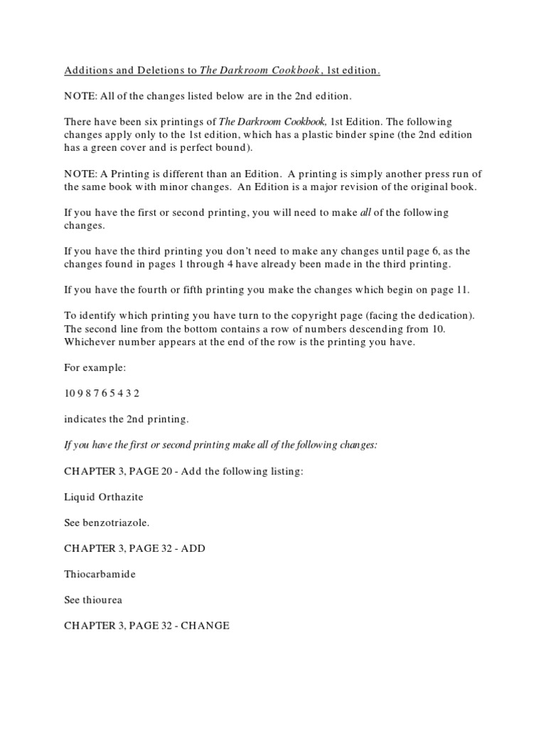 Darkroom Cookbook 1 Errata PDF Sodium Hydroxide Potassium