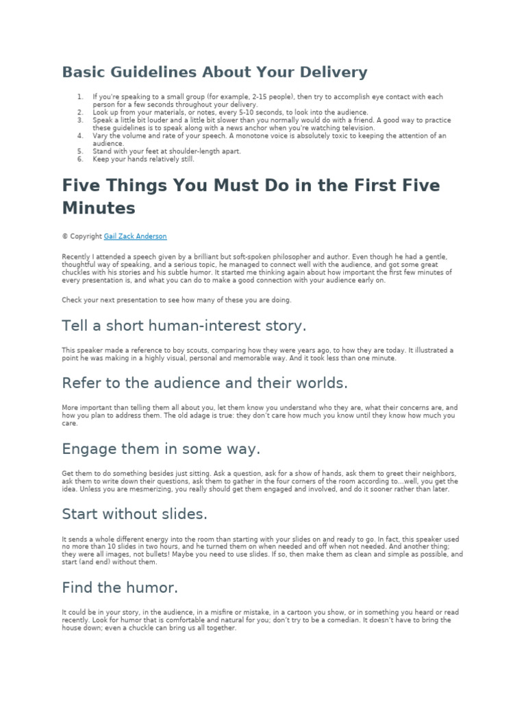Basic Guidelines About Your Delivery | PDF | Career & Growth | Self ...