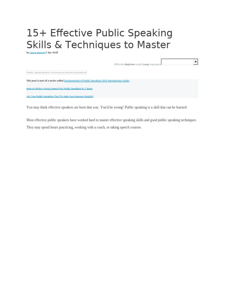 Effective Public Speaking Skills & Techniques To Master | PDF | Public ...
