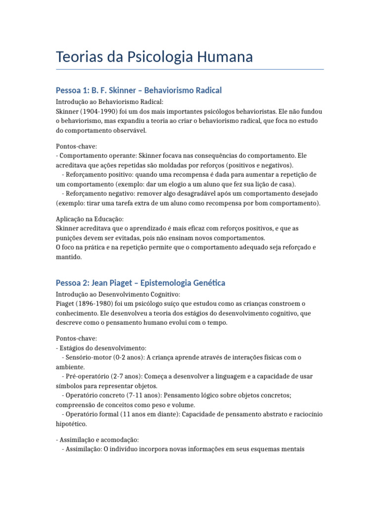 Teorias de Psicologia e Educação | PDF | Aprendizado | Behaviorismo