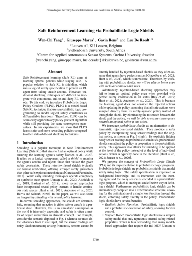 Safe reinforcement learning via probabilistic logic shields wen chi