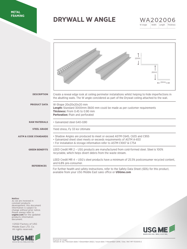 USG Drywall W Angle Product Overview | PDF | Building Engineering ...