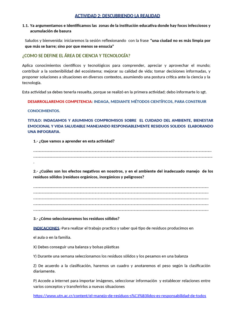 Actividad Alumnos | PDF | Evaluación | Residuos