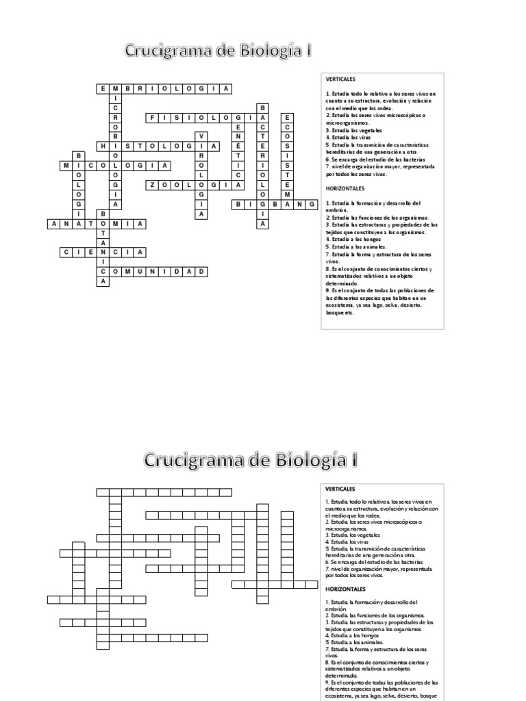crucigrama biología I