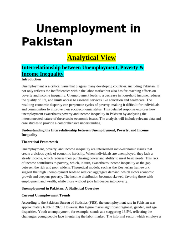 Unemployment's Impact on Poverty in Pakistan | PDF | Unemployment ...