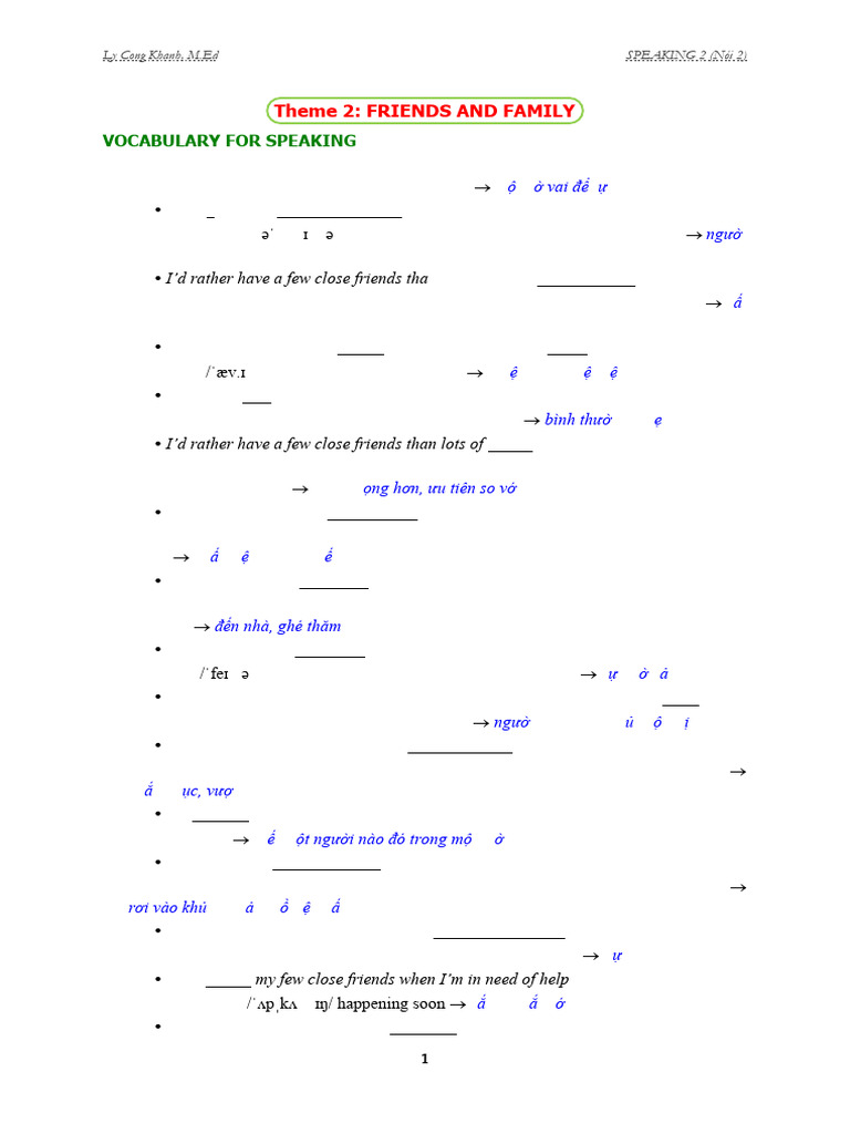 Speaking 2 - Theme 2 (Level 3) - Friends & Family | PDF | Adjective