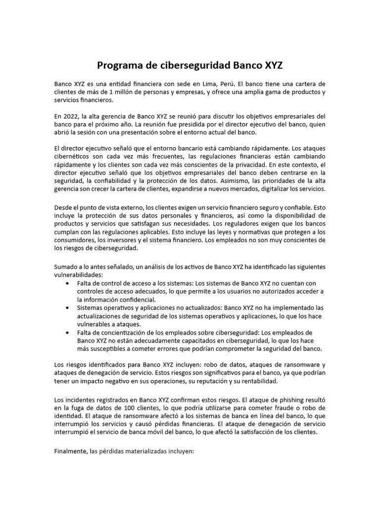 Programa De Ciberseguridad Banco Xyz V2 1 Pdf La Seguridad