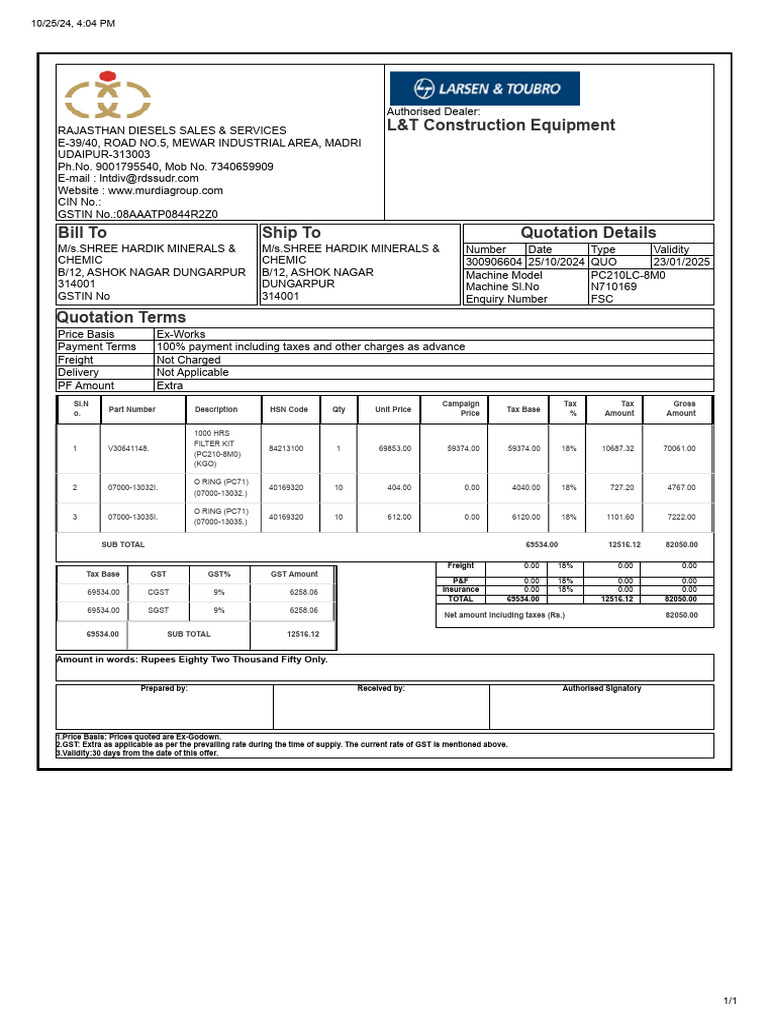 Rajasthan Diesel Sales Quotation Details | PDF | Governance | Economies