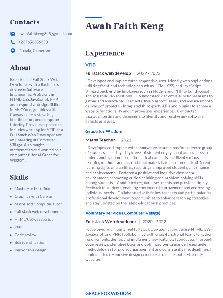 Full Stack Web Developer Profile | PDF | Software | Java Script