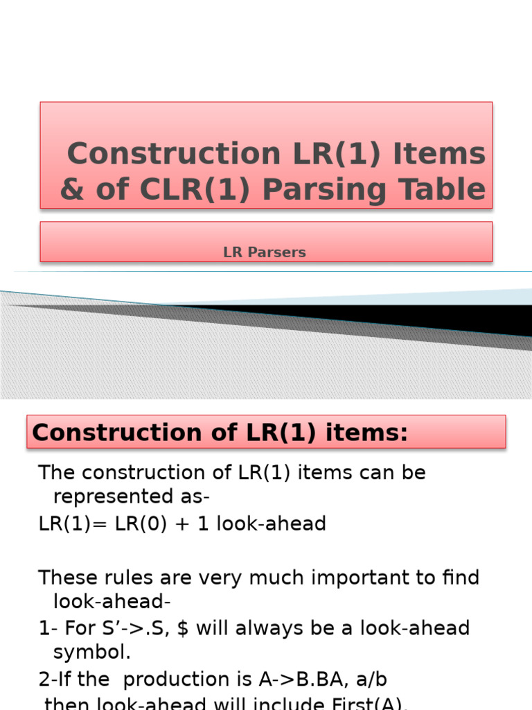 LR(1) and CLR(1) Parsing Table Construction | PDF | Metalogic | String ...