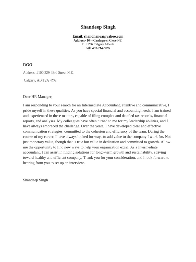 Intermediate Accountant Application Letter | PDF