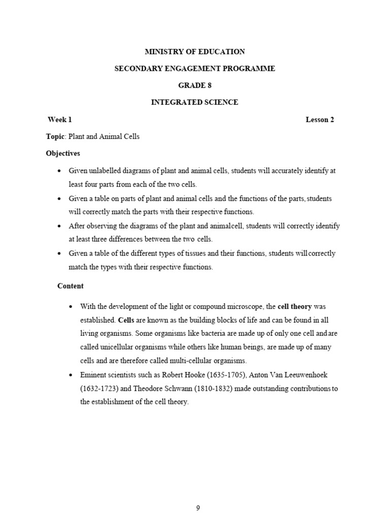 Grade 8 Integrated Science Week 1 Lesson 2 | PDF | Cell (Biology ...