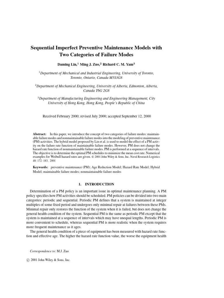Sequential Preventive Maintenance Models | PDF | Reliability ...