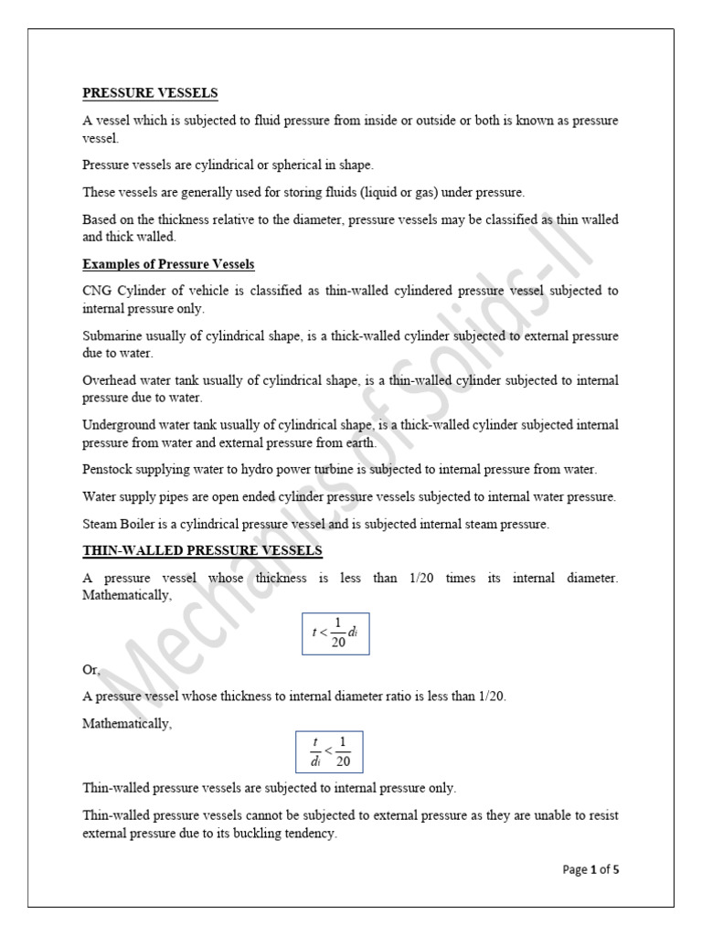 Thick vs Thin Walled Pressure Vessels | PDF | Applied And ...
