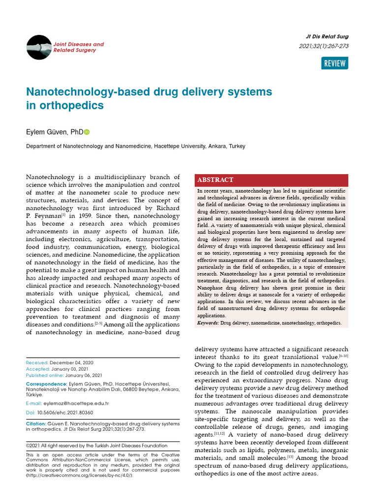 Nanotechnology in Orthopedic Drug Delivery | PDF | Nanotechnology ...