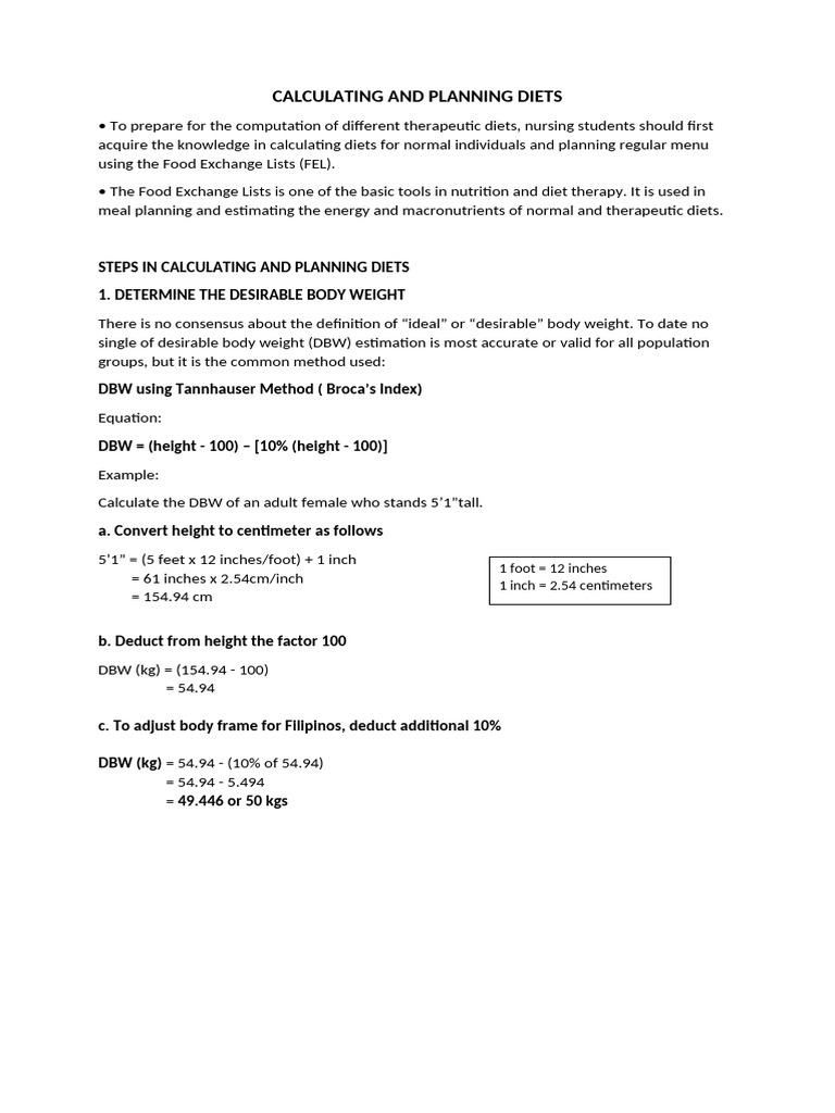 Diet Calculation and Planning Guide | PDF | Body Mass Index | Obesity
