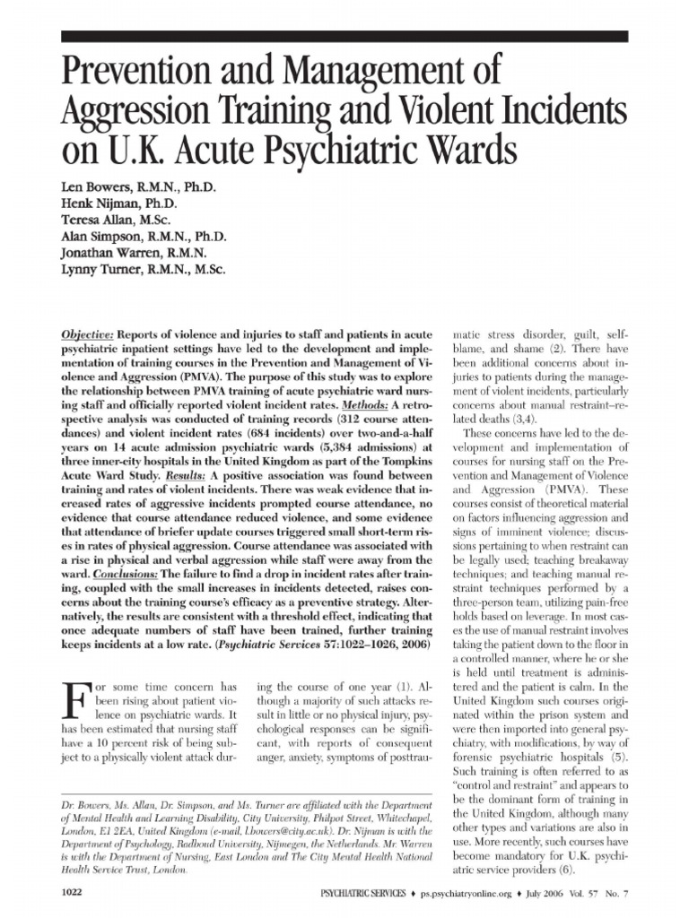 Prevention And Management Of Aggression Training And Violent Incidents