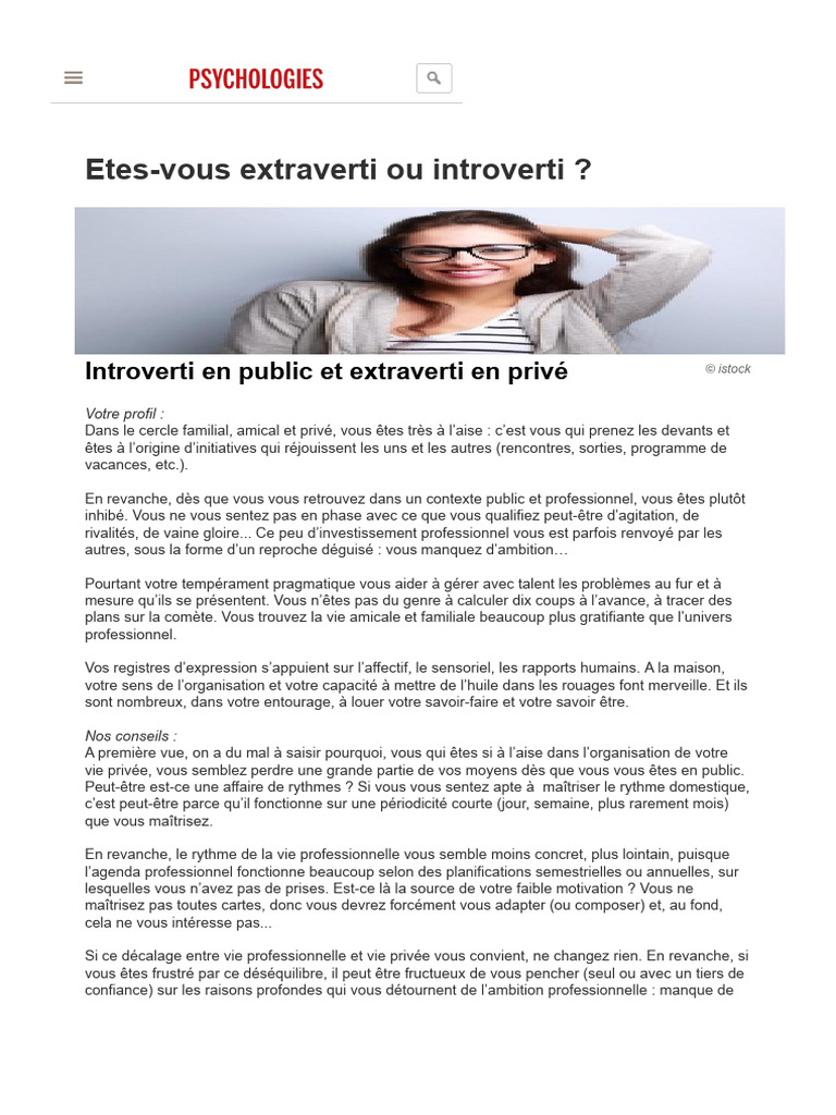 Profil : Extraverti en privé, Introverti en public | PDF | Introversion ...