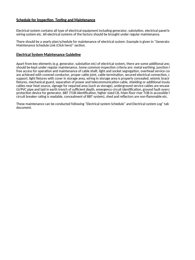 Electrical System Maintenance Schedule | PDF | Electrical Wiring ...
