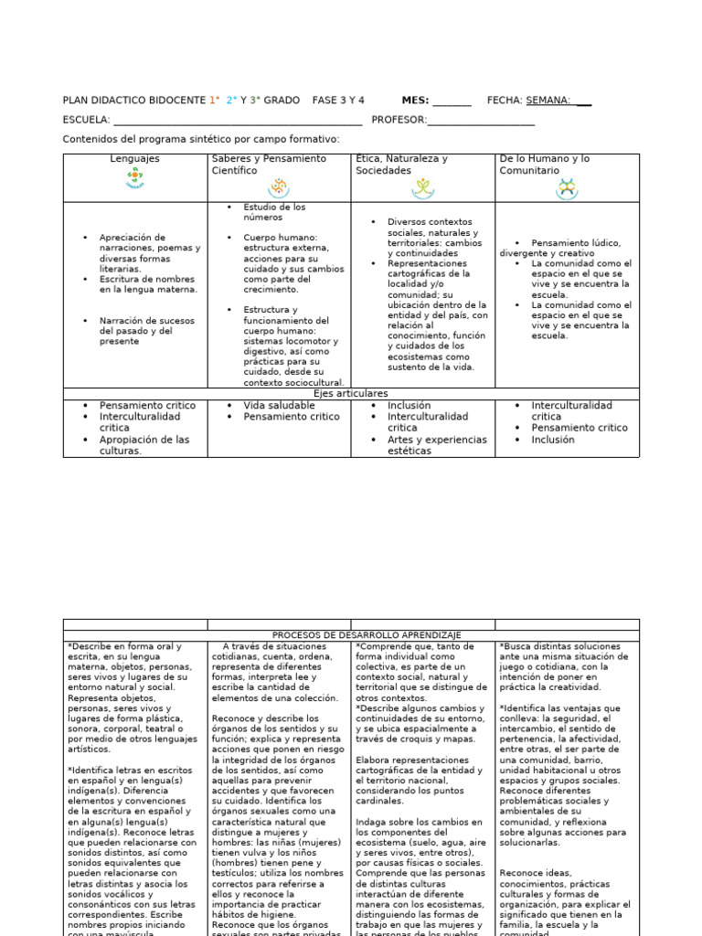 PLAN DIDACTICO multigrado 1°, 2° y 3° | PDF