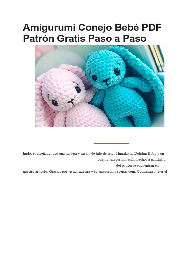 Amigurumi Conejo Bebe PDF Patron Gratis Paso A Paso | PDF | Tejer ...