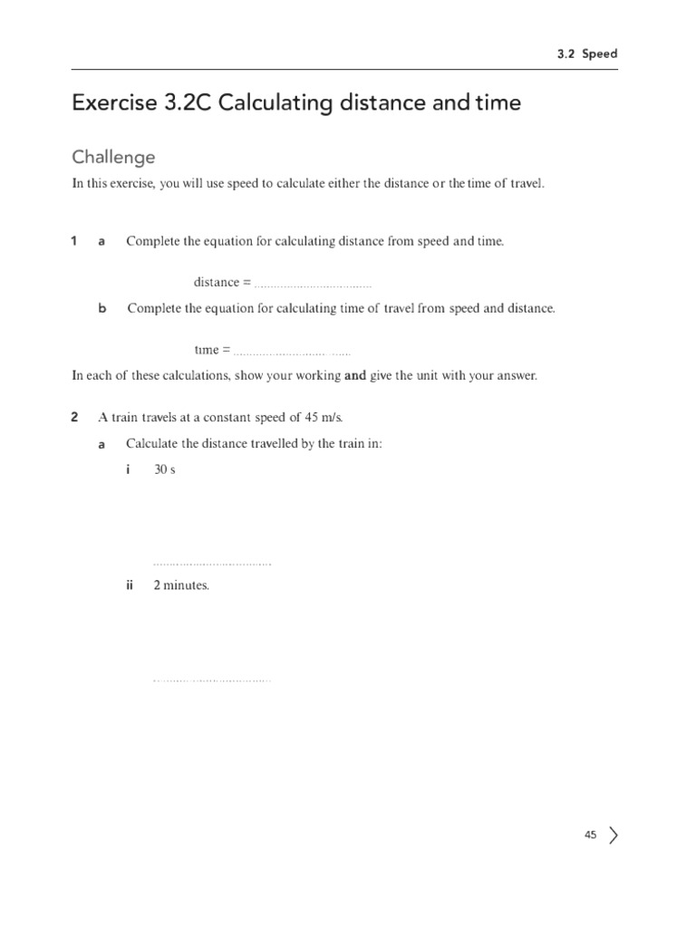 Exercise 3.2C Calculating Distance and Time | PDF | Speed | Classical ...