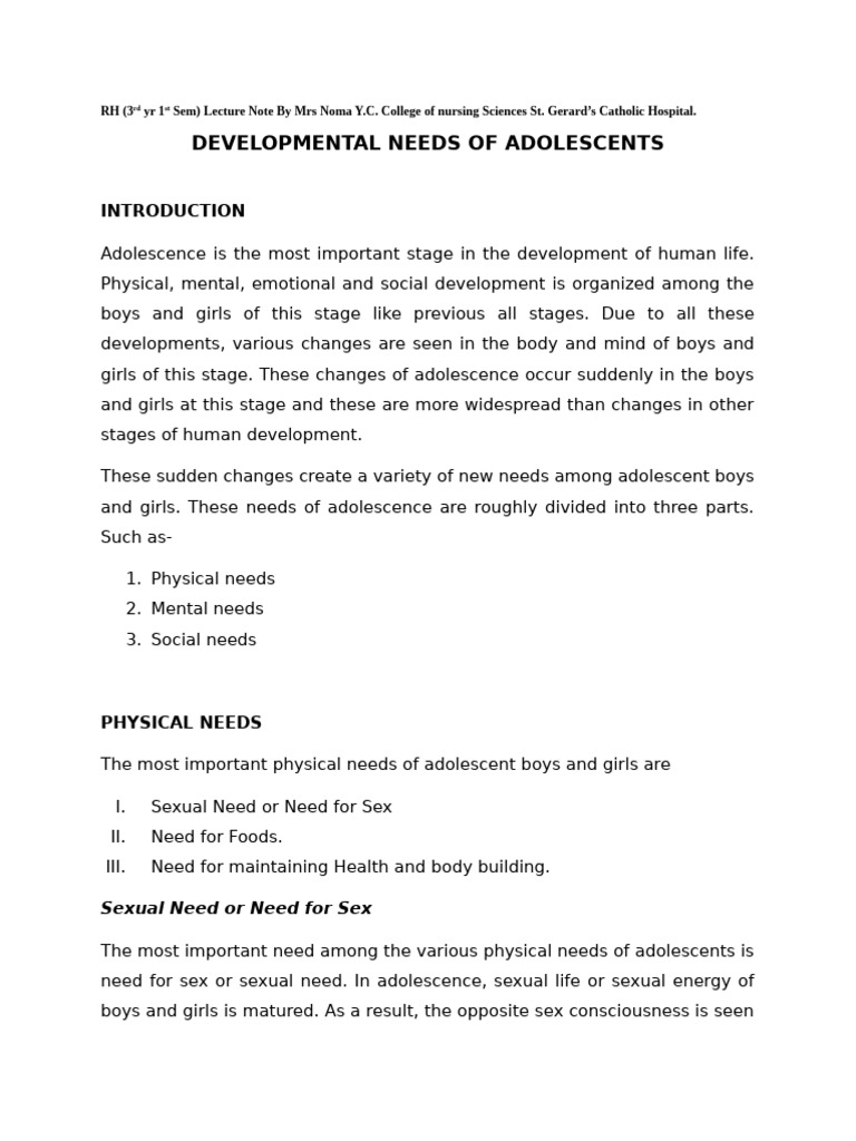 Developmental Needs of Adolescence | PDF | Adolescence | Adults