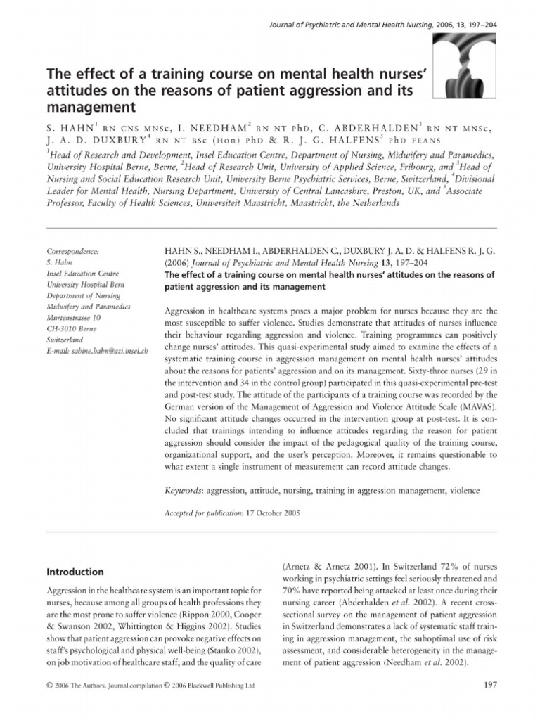 The Effect of A Training Course On Mental Health Nurses' Attitudes On ...