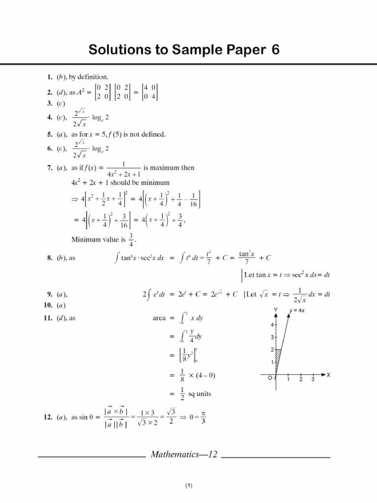 Cbse cl12 Ead Mathematics Answers To Paper 6 | PDF