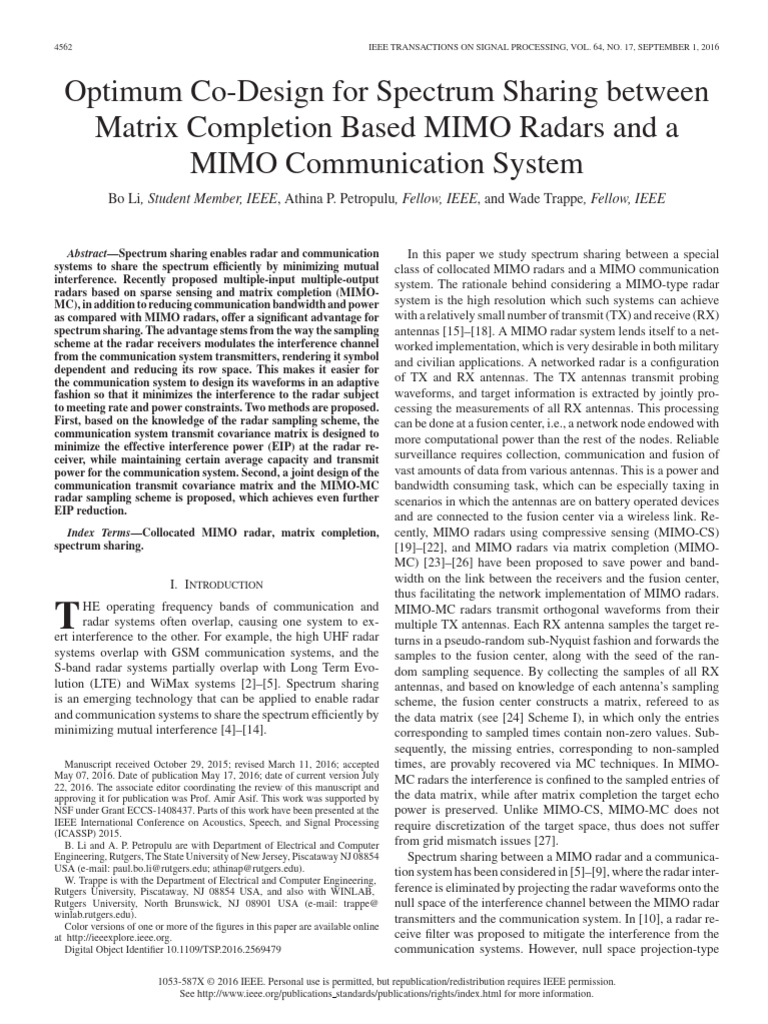 Spectrum Sharing in MIMO Systems | PDF | Mimo | Radar